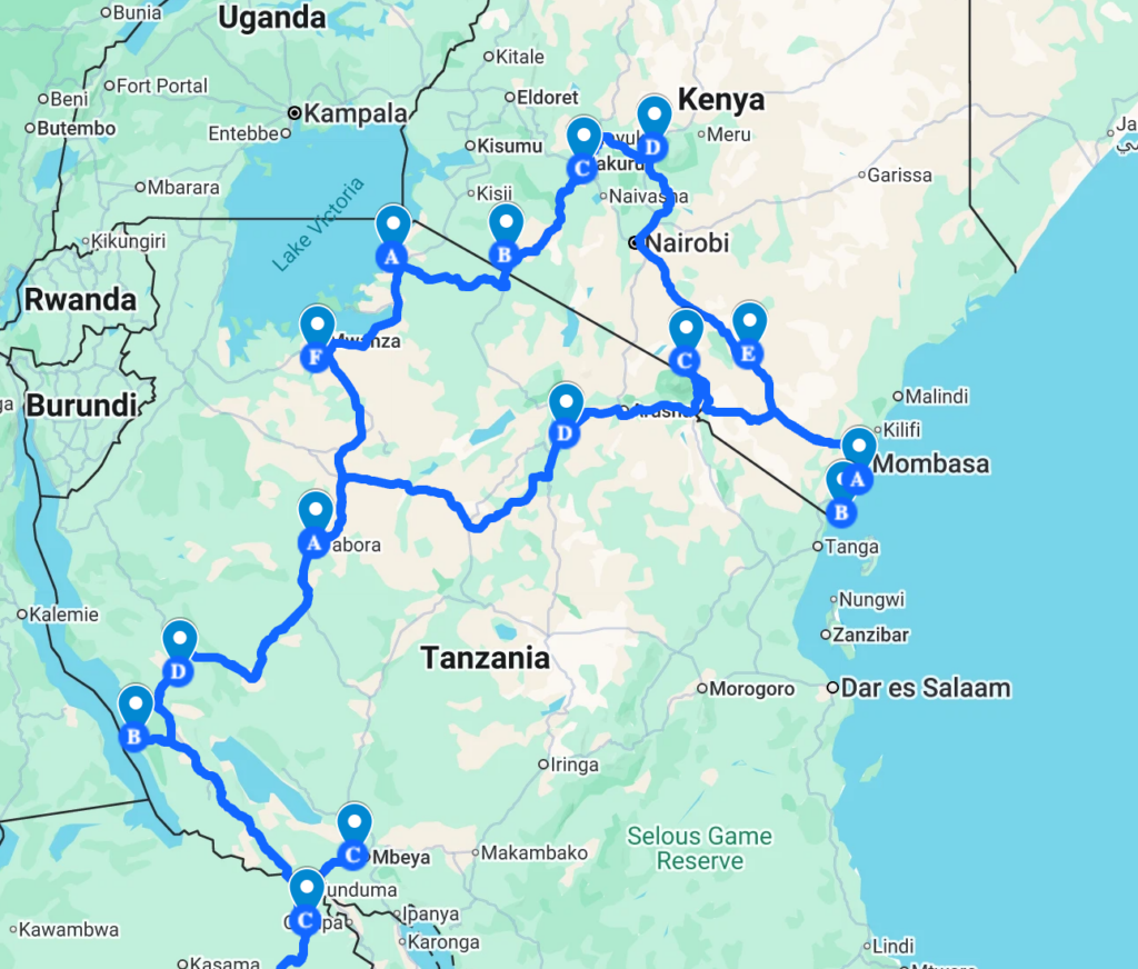 Kenya 2027 tour route map